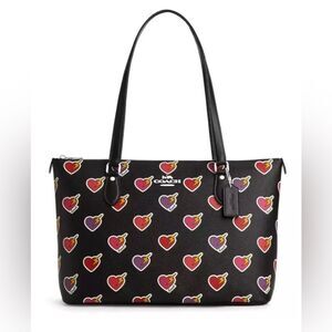 🔥🎁NWT! Coach Gallery Tote Bag with Heart Bolt Print Black Multi Msrp:$378.00